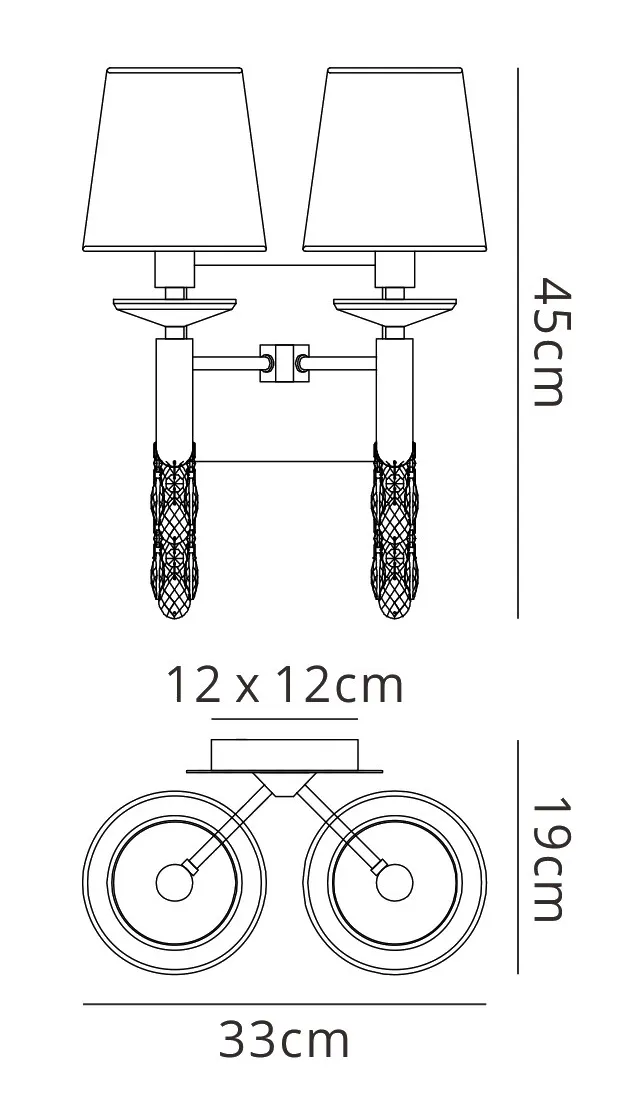 M3883/S/WS  Tiffany AB Crystal Switched Wall Lamp 2+2 Light
